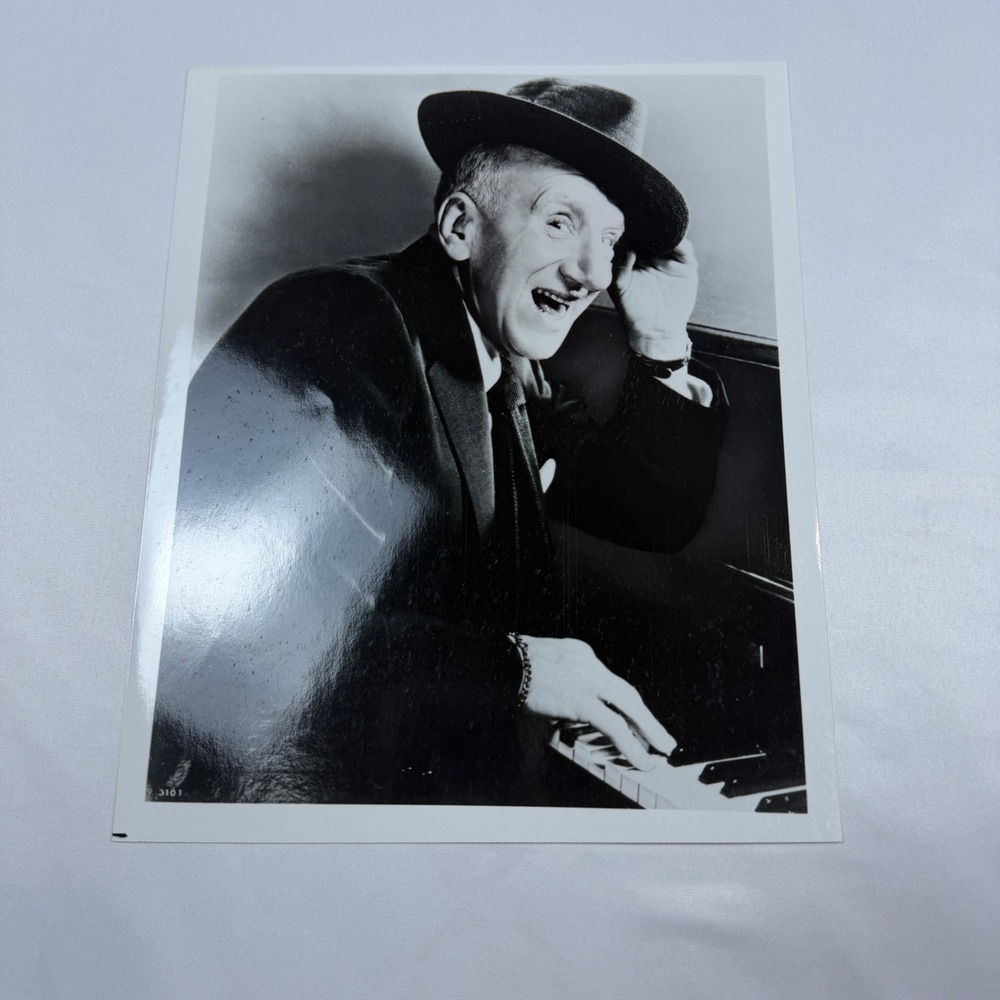 Jimmy Durante Glossy Photo Print 8x10 Black White Piano Fedora Vaudeville Legend